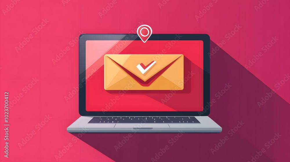 Poster a modern laptop displays an email notification with a checkmark, symbolizing effective communication