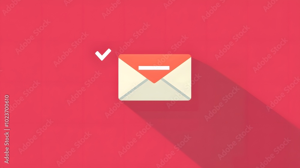 Poster a stylish envelope icon with a checkmark on a vibrant red background, symbolizing message delivery s