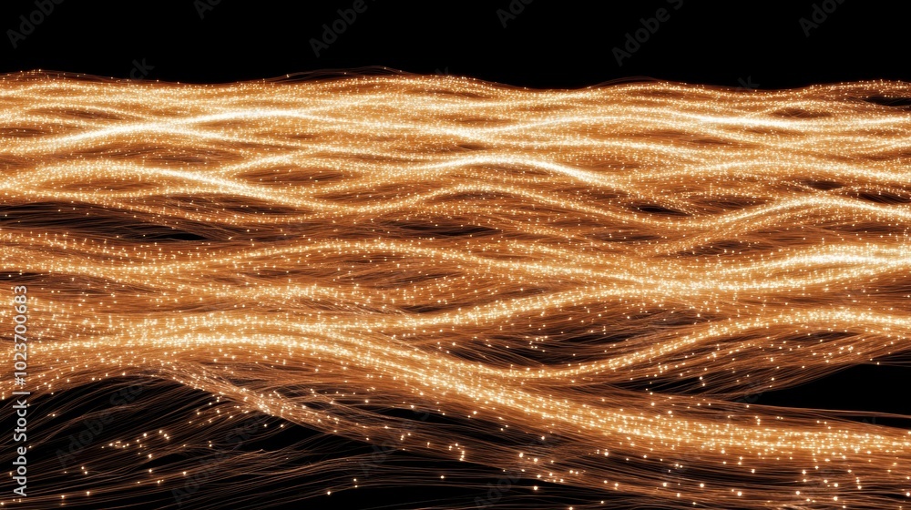 Poster golden waves of light create a mesmerizing and dynamic abstract pattern, ai
