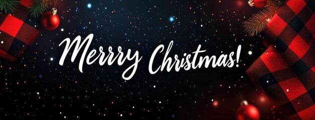 Celebrate the holiday spirit with a vibrant red and black buffalo plaid backdrop featuring cheerful Merry Christmas lettering for festive displays