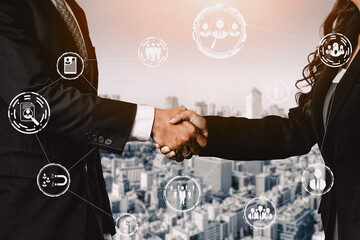 Human Resources Recruitment and People Networking Concept. Modern graphic interface showing...