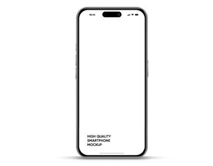 Realistic smartphone mockup. Mobile phone vector with isolated on white background. Device front view. 3D mobile phone with shadow. Realistic, high quality smart phone mockup for ui ux presentation.