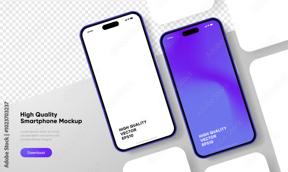 Poster Realistic smartphone mockup. Mobile phone vector with isolated on white background. Device front view. 3D mobile phone with shadow. Realistic, high quality smart phone mockup for ui ux presentation.