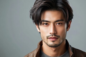 Fototapeta premium 魅力的な男性がセーターを着てライティング効果のあるスタジオでポーズを取っている