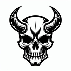 Fototapeta premium simple image of a skull with horns isolated on a white background, logo or icon style