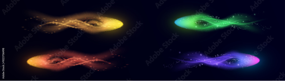 Aufkleber Set of colorful shimmering comets. Magical light movement effect. Magic wind effect for web design and fairytale decoration. vector png