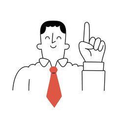 Businessman pointing up with one finger, Doodle style with an editable stroke.