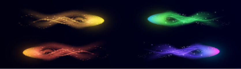 Fototapeta premium Set of colorful shimmering comets. Magical light movement effect. Magic wind effect for web design and fairytale decoration. vector png