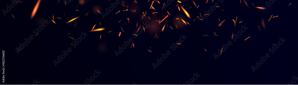Poster sparks flame burning fire particles overlay effect for design and illustrations. flying sparks and f
