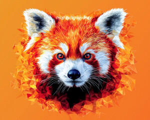 Obraz premium bold and dynamic geometric red panda face with a fiery orange crystalline background