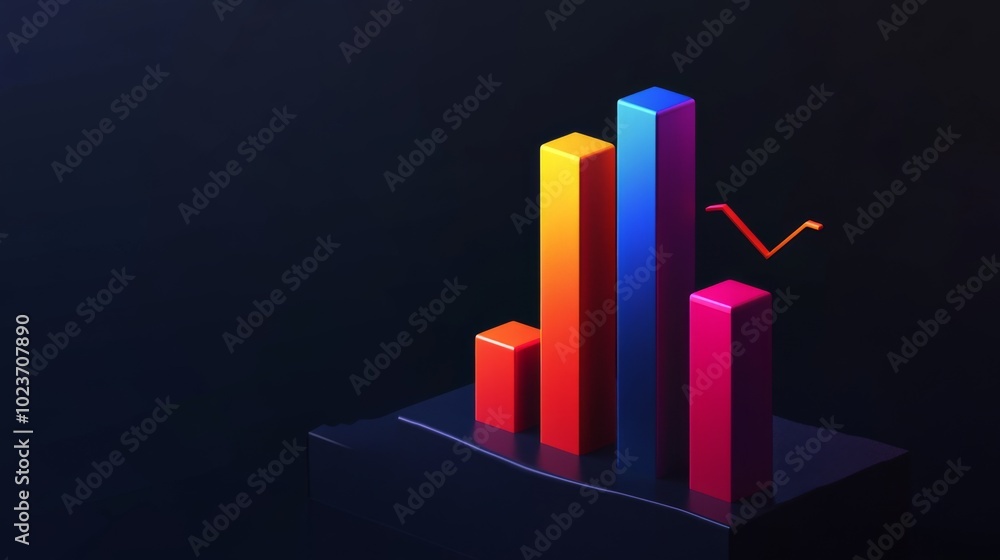 Poster colorful 3d bar graph on dark background