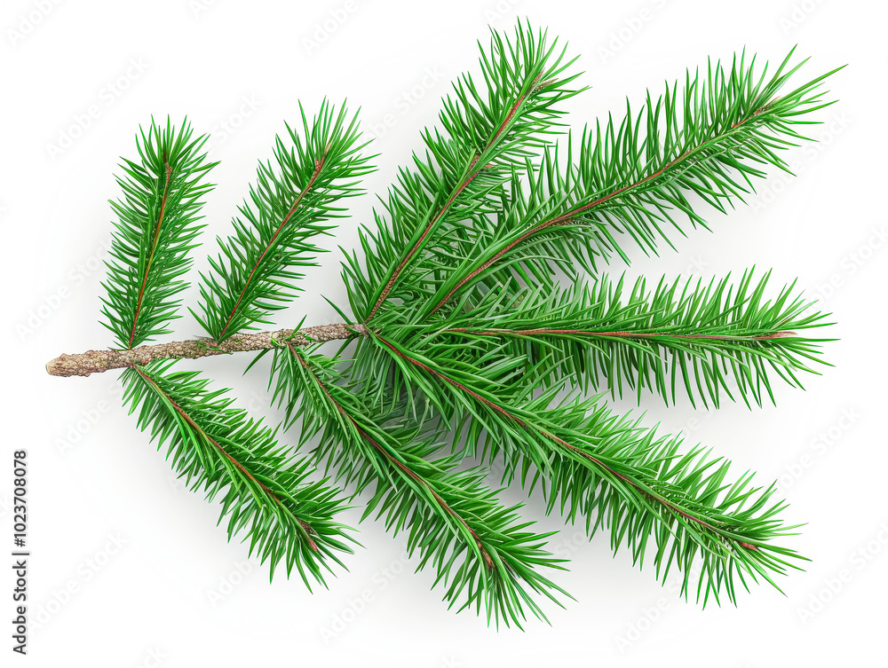 Aufkleber green pine tree branch with a few brown tips. the branch is long and thin, and it is the only visibl