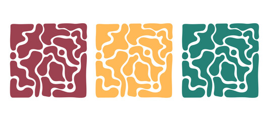 Minimalist abstract art designs set. Bold organic shapes. Fluid decorative pattern. Vector illustration