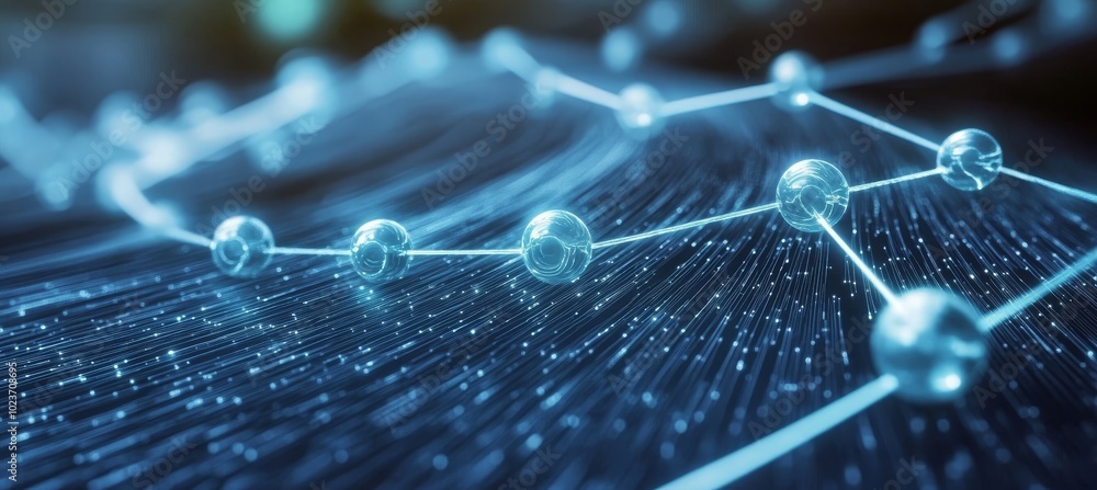 Poster network of interconnected nodes representing data flow, communication, or technological connectivity