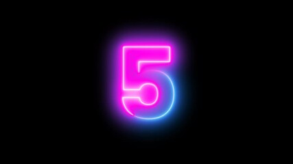 Ten-to-zero countdown pink light blue glow neon animation runs animated numbers 10-0 on a Transparent background.