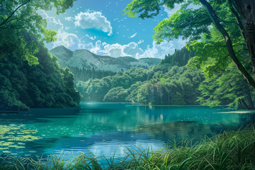 A beautiful lake surrounded by trees and mountains