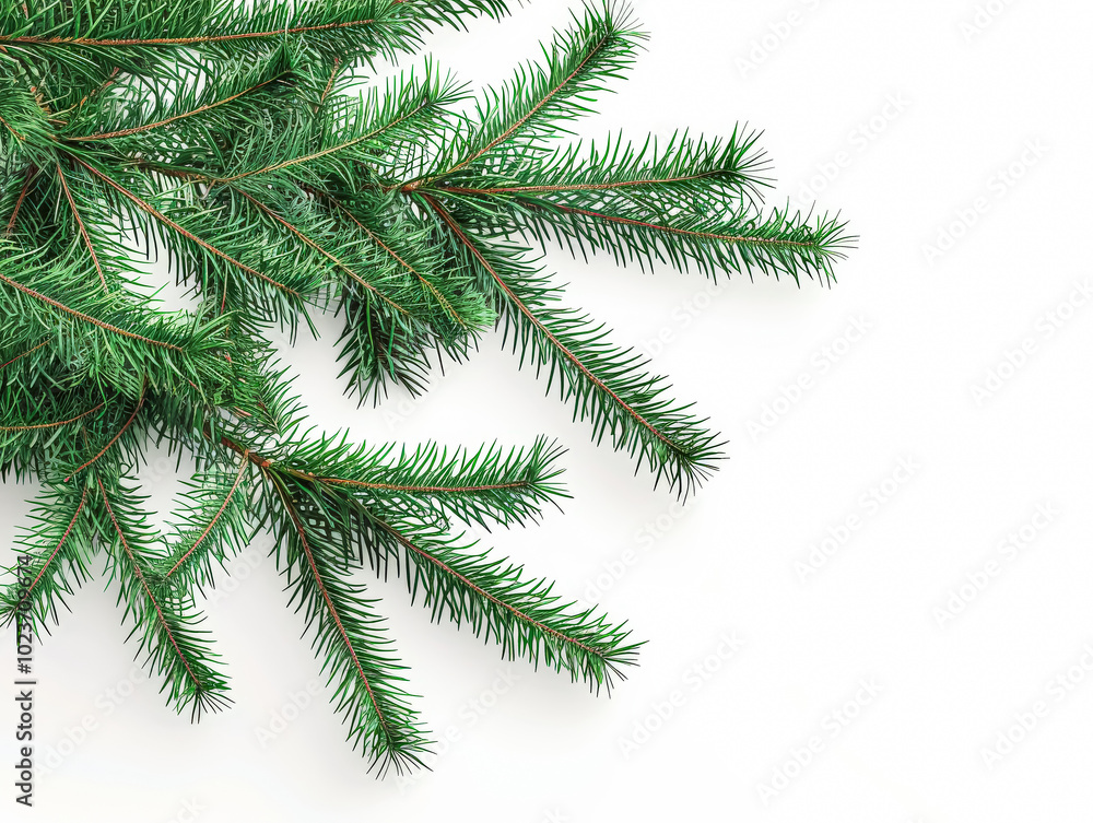 Aufkleber green pine tree branch with a few brown tips. the branch is long and thin, and it is the only visibl
