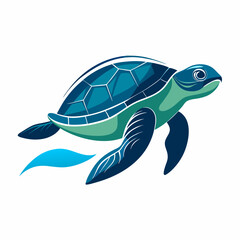 A sea turtle gliding through the ocean silhouette vector illustration on white background