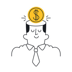 Businessman with dollar symbol representing financial thinking. Doodle style with an editable stroke.