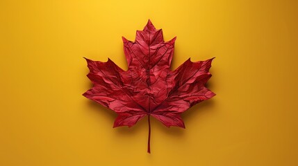 Canada red maple leaf on yellow background isolated picture