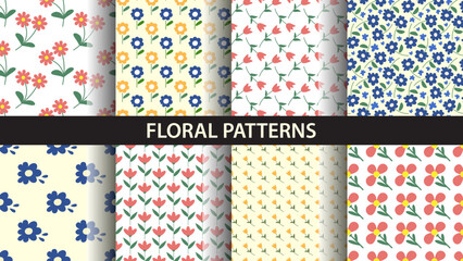 Set of seamless floral patterns. Vector illustration.
