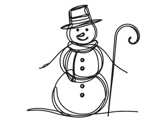 Doodle style holiday funny snowman. Landscape background illustration in vector format