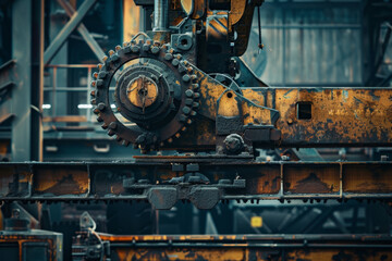 Fototapeta premium A rusty machine with a yellow gear