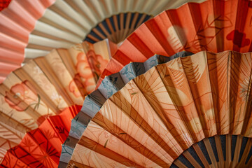 A collection of colorful fans with floral designs