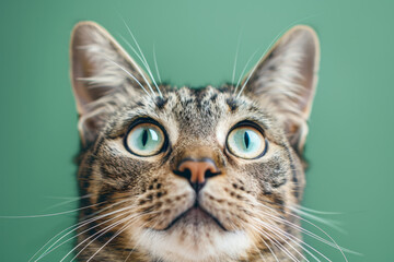 Obraz premium A cat with green eyes stares at the camera