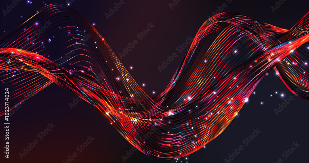 Poster wave pattern vector. 3d glowing abstract digital particles background. technology concept. abstract 