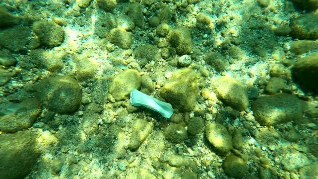 A feminine hygiene pad at the bottom of the sea.
The pad, created for human convenience, in this context becomes a symbol of how our everyday consumption leads to global environmental problems.