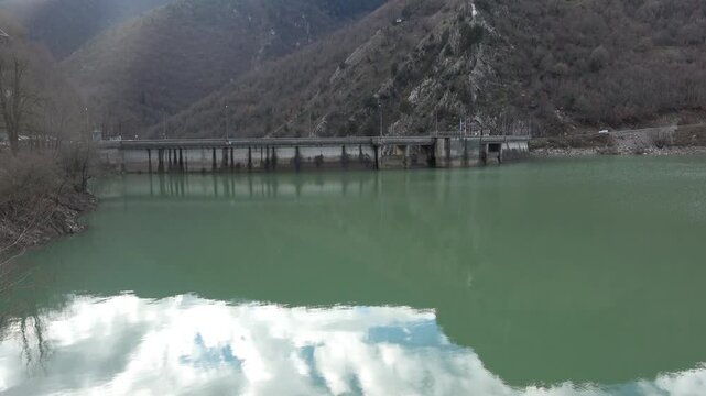View of the dam of Plastiras lake in Greece