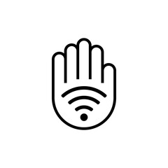 Hand with wifi symbol. Palm of hand with wireless waves of Wi-Fi internet. Vector symbol and icon.