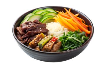 korean bibimbap bowl with galbi beef and pickled vegetable  png