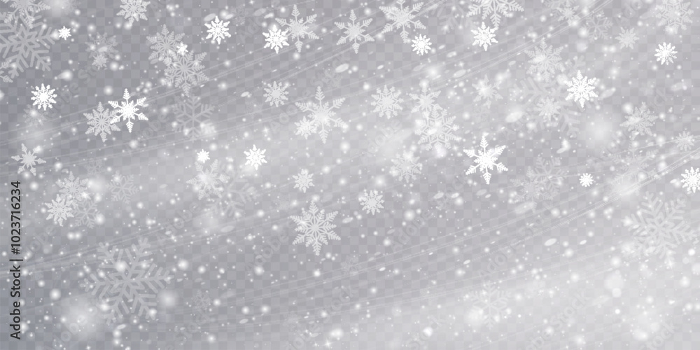 Poster christmas cold blizzard effect with snow. vector texture cold winter wind with snowflakes on transpa