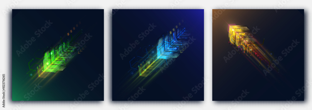 Poster light effect high speed movement arrow light speed bright glow for web design game interface and ill