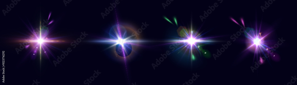 Poster bright glow, disco glare. set of bright colorful light effects. futuristic glow effect for game inte
