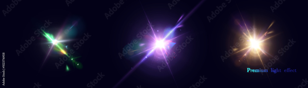 Aufkleber bright glow, disco glare. set of bright colorful light effects. futuristic glow effect for game inte