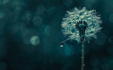 Flower with water droplets on it. The droplets are small and scattered, giving the impression of a misty, dreamy atmosphere