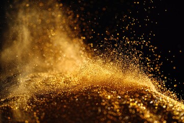 Small size sand explosion with golden grains and abstract clouds.