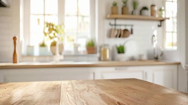 Kitchen rustic rural wood table top for promotion advertising product display with blurred modern interior mockup wooden tabletop over defocused kitchen background furniture and desk empty space.6
