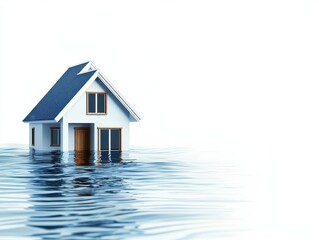 Floodwater rising into residential areas during a hurricane, shown in cross-sectional blueprint format, Residential Flooding, Storm Impact