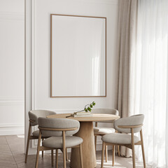 Frame mockup, ISO A paper size. Living room wall poster mockup. Interior mockup with house background. Modern interior design. 3D render
