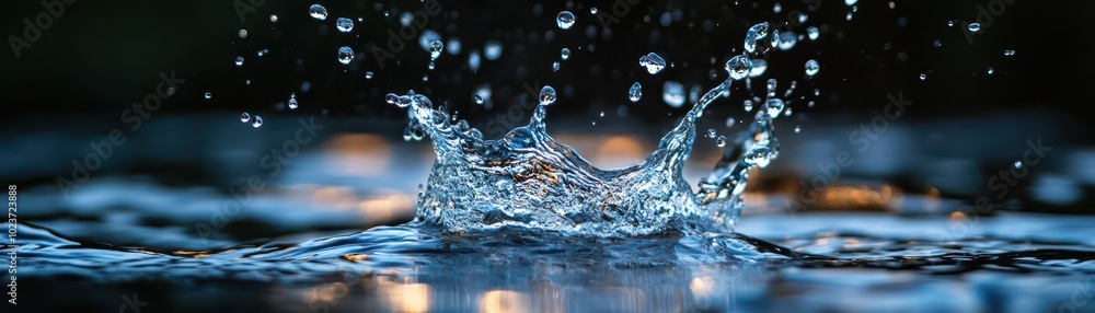 Aufkleber a close-up view of a water droplet creating a splash in a serene environment.