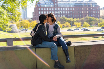 Lesbian couple sharing a tender moment in Buenos Aires