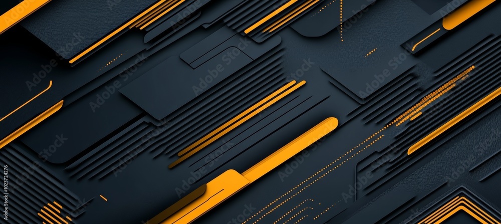 Poster dark geometric abstract background with orange lines, 3d rendering for technology or modern design