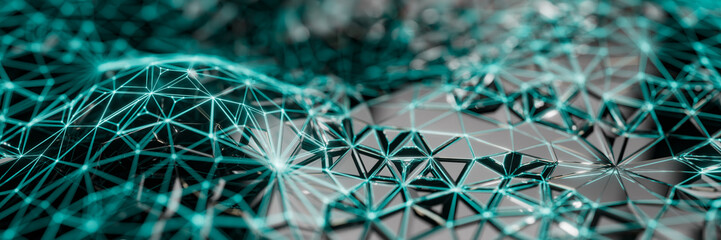 Intricate 3D network data visualization in vibrant turquoise