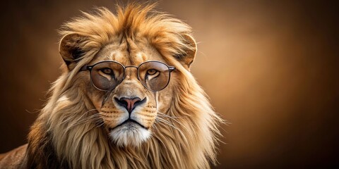 Fototapeta premium lion with sunglasses on brown background