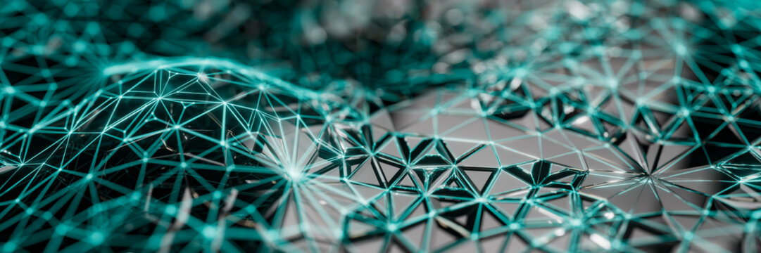 Intricate 3D network data visualization in vibrant turquoise