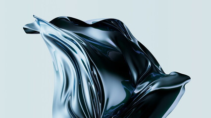 Abstract blue metallic fabric fluttering in the wind